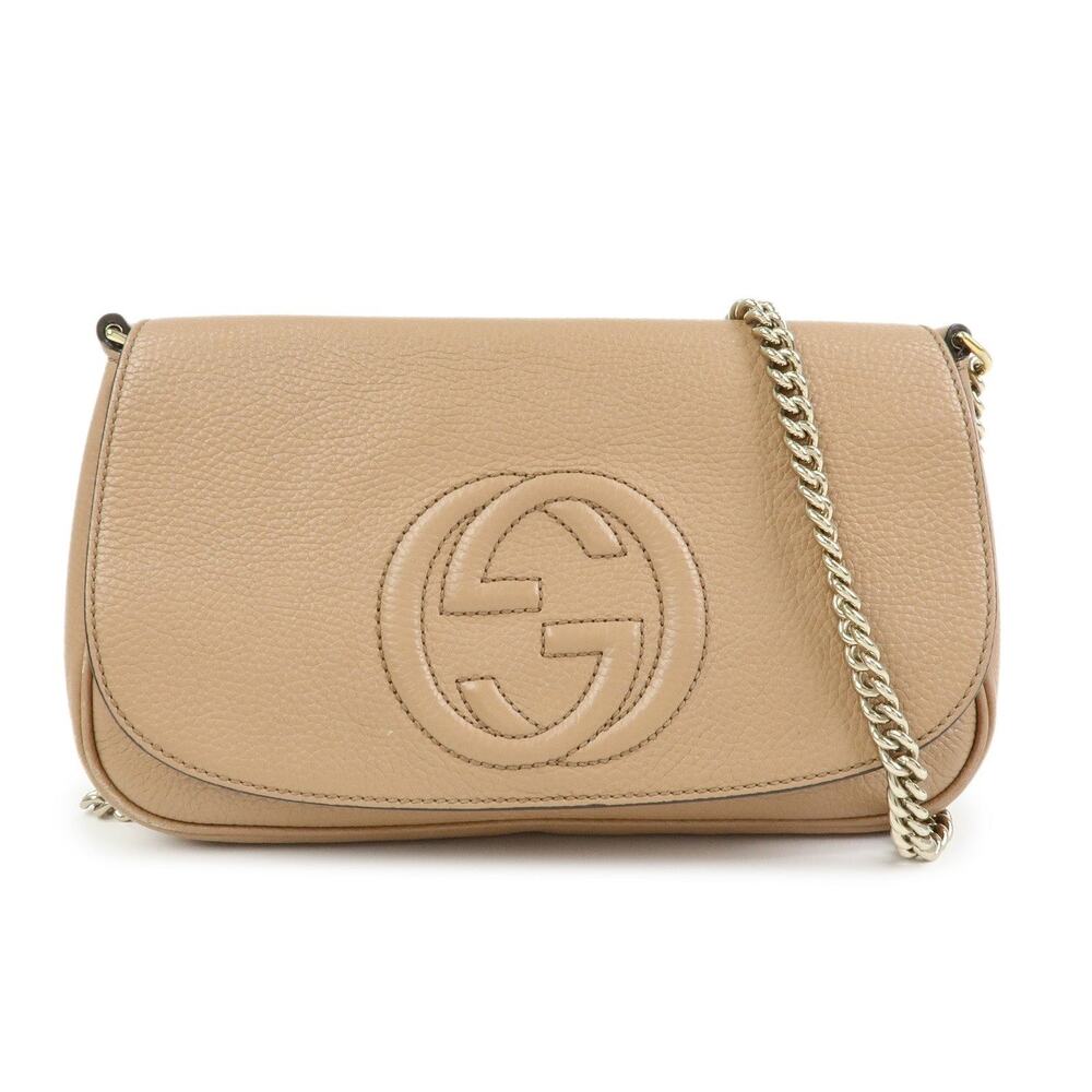 Gucci Soho Chain Calfskin Shoulder Bag Beige